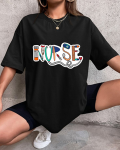 Women's Oversized Nurse Print T-shirt