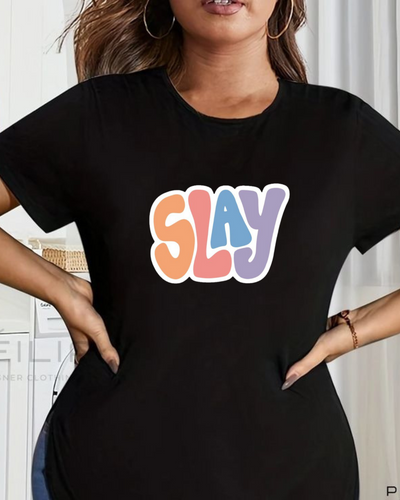 Women's Round neck Slay Print T-shirt