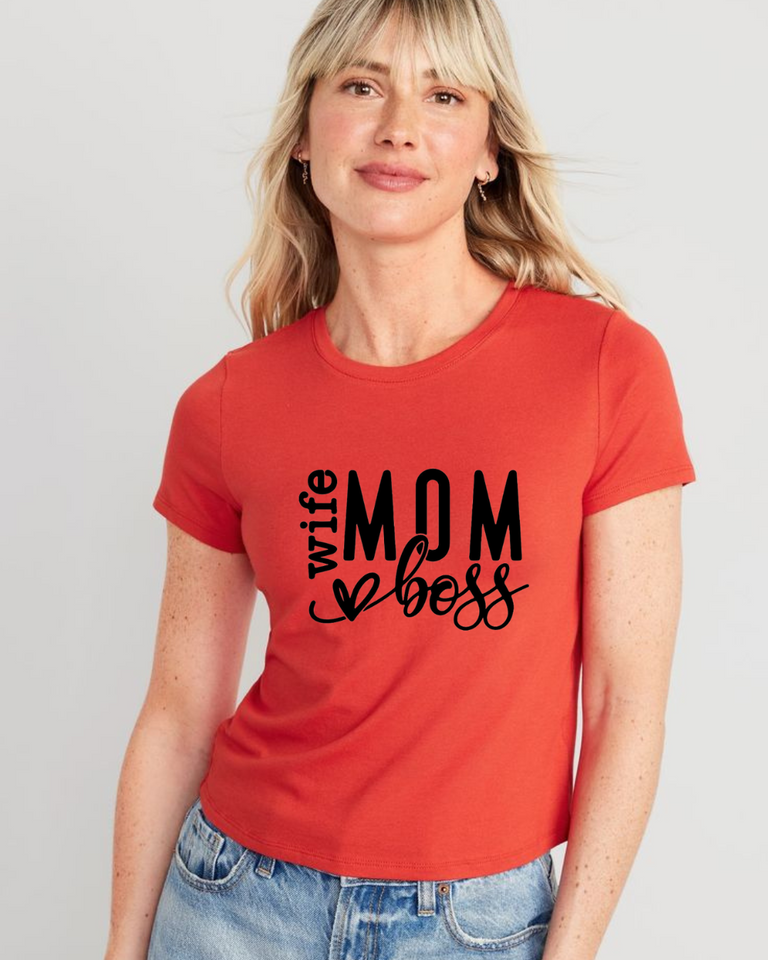 Women's Round neck Wife Mom boss Print T-shirt