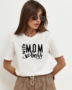 Women's Round neck Wife Mom boss Print T-shirt