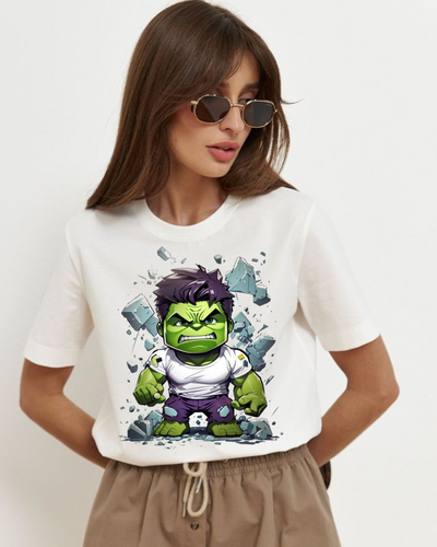 Women's Round neck Cute cartoon hulk Print T-shirt