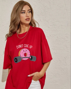 Women's Oversized donut give up Print Tshirt