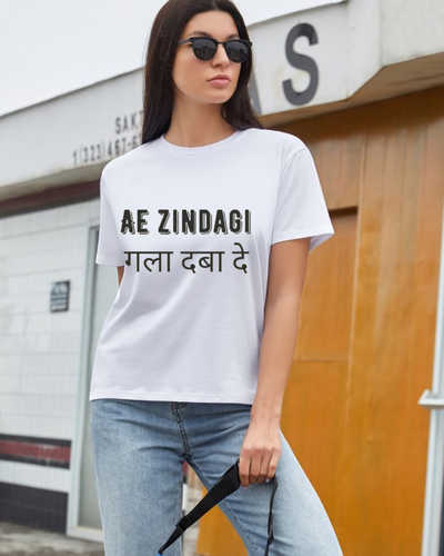 Women's Round neck Ae zindagi gala dabade Print T-shirt