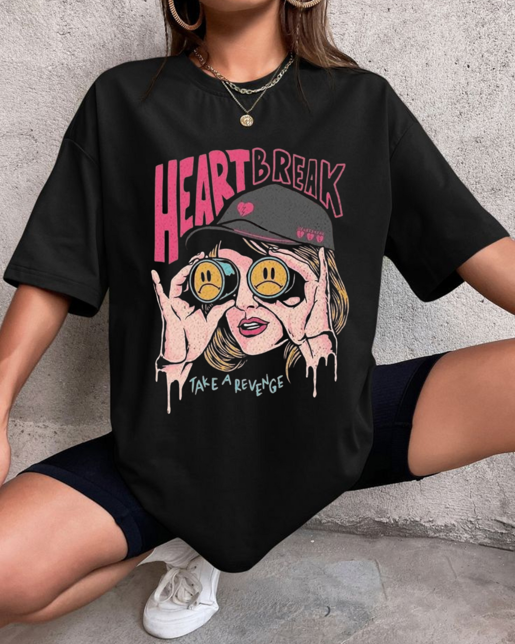 Women's Oversized Heart Break printed T-shirt