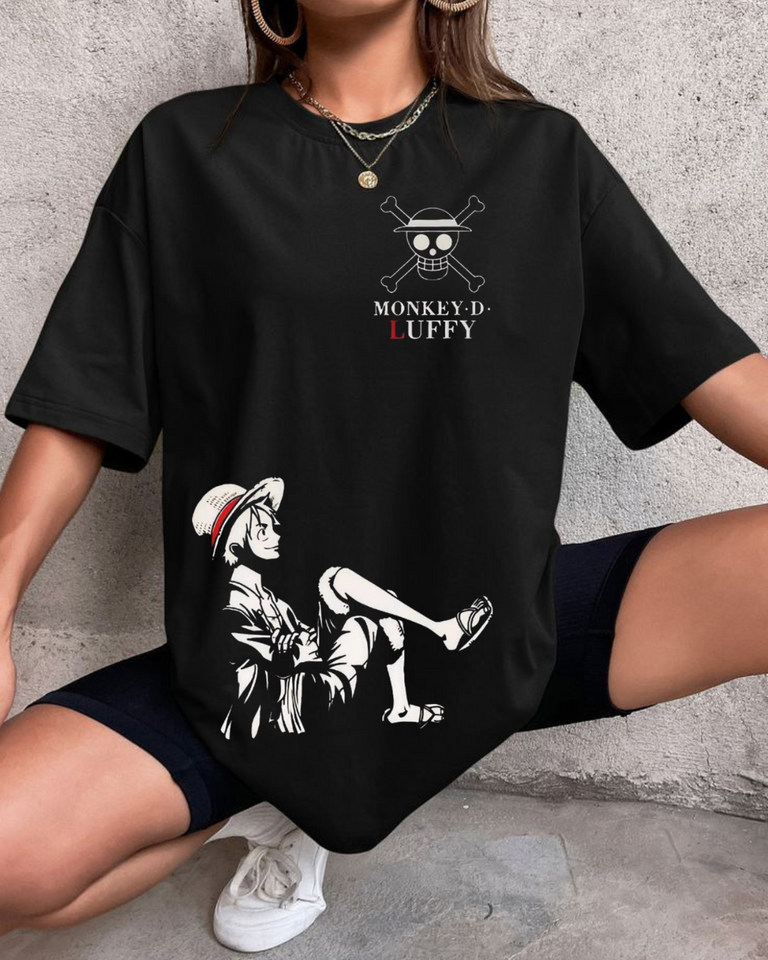 Women's Oversized Monkey d luffy Print T-shirt