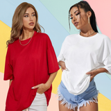 Women's Oversized Plain Red & White Combo T-shirt