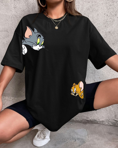 Women's Oversized Tom & jerry Print T-shirt